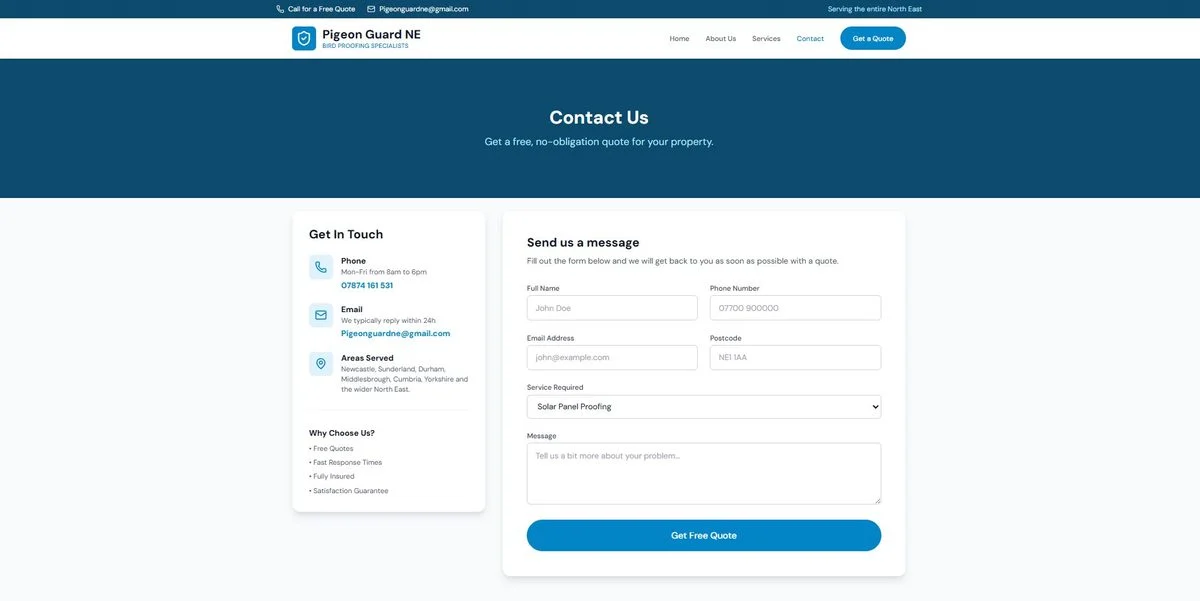 Pigeon Guard NE website preview